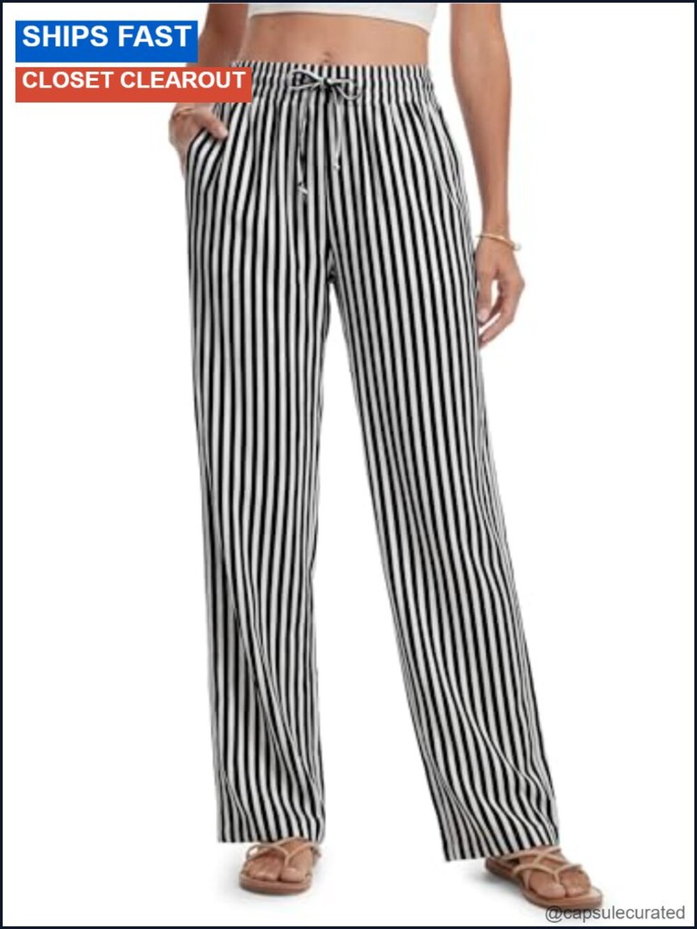Wide Leg Linen Pants for Tall Women, Striped Casual Trousers, 3 Inseam Lengths